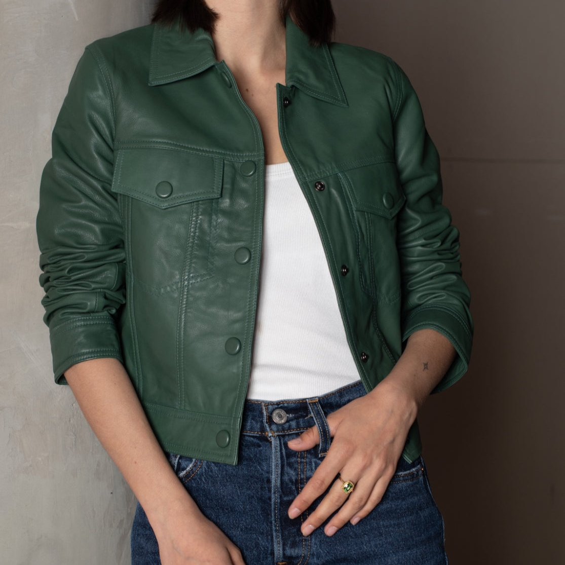Chaqueta Cuero Amelia Verde