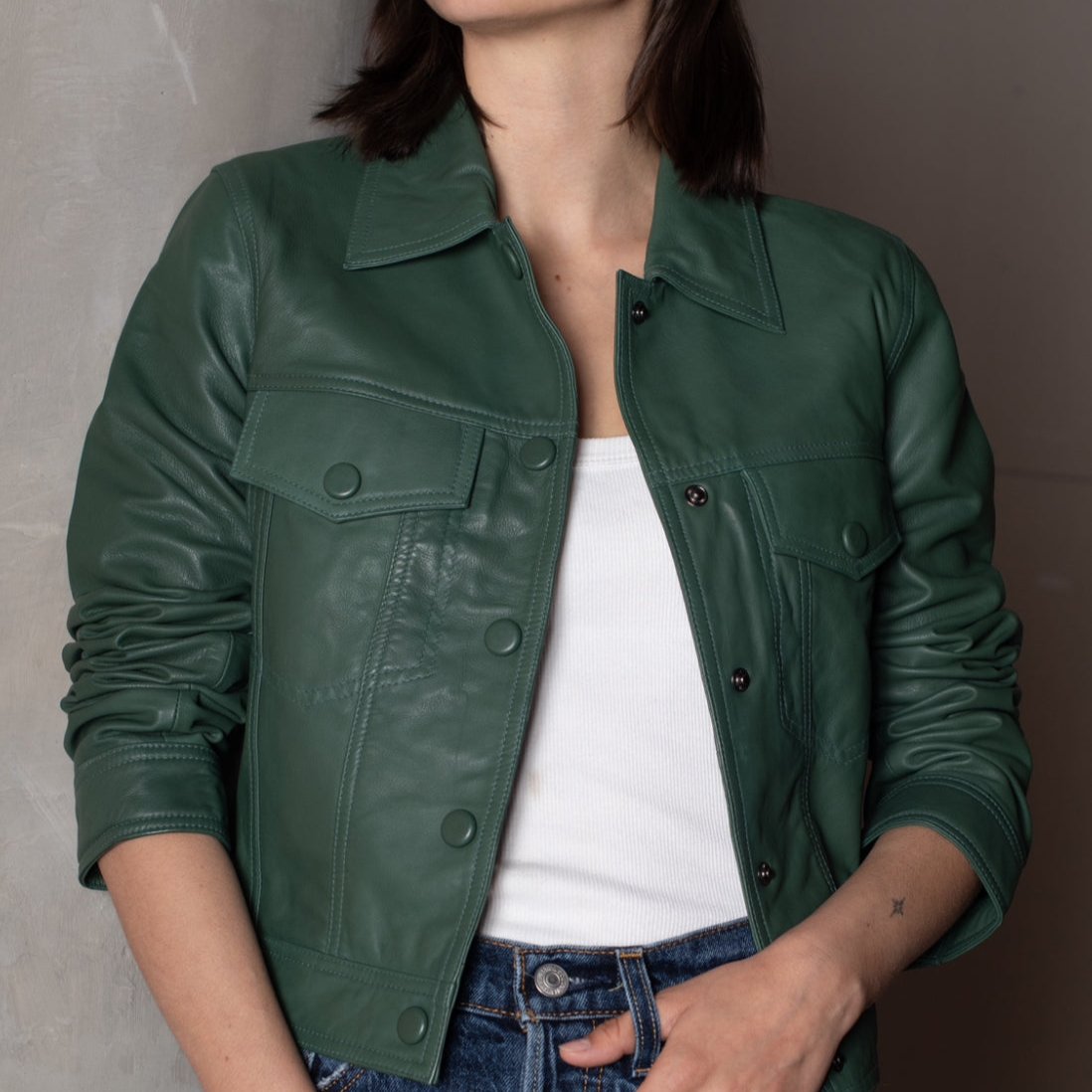 Chaqueta Cuero Amelia Verde