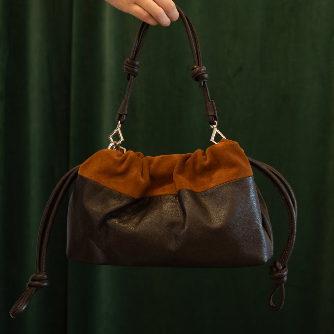 Cartera Petit Hortensia Bi-Color Cuero Chocolate - Gamuza Camel