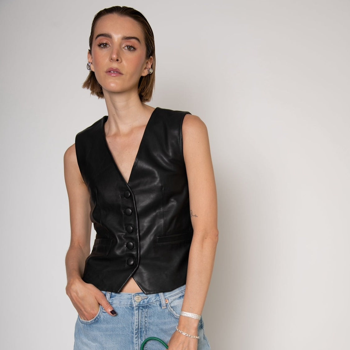 ÚLTIMA TALLA Gillet de cuero Amanda XS