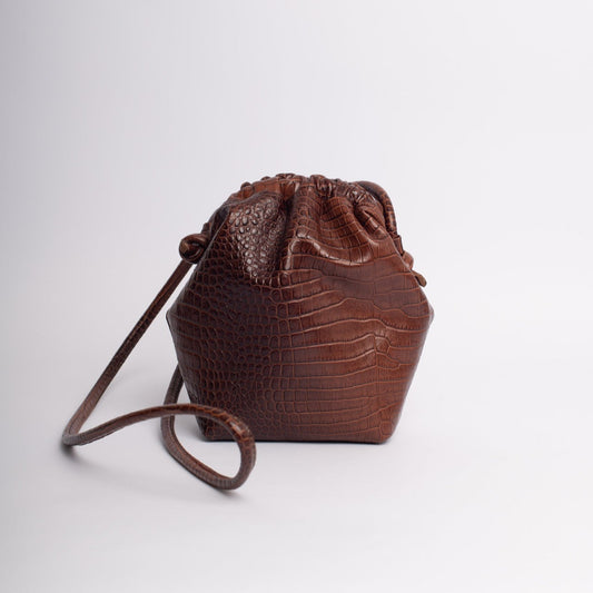 Cartera Jazmin Cuero Croc Café